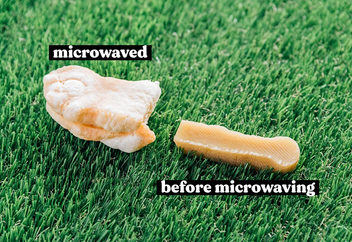 Microwaved Himalayan dog chews on grass