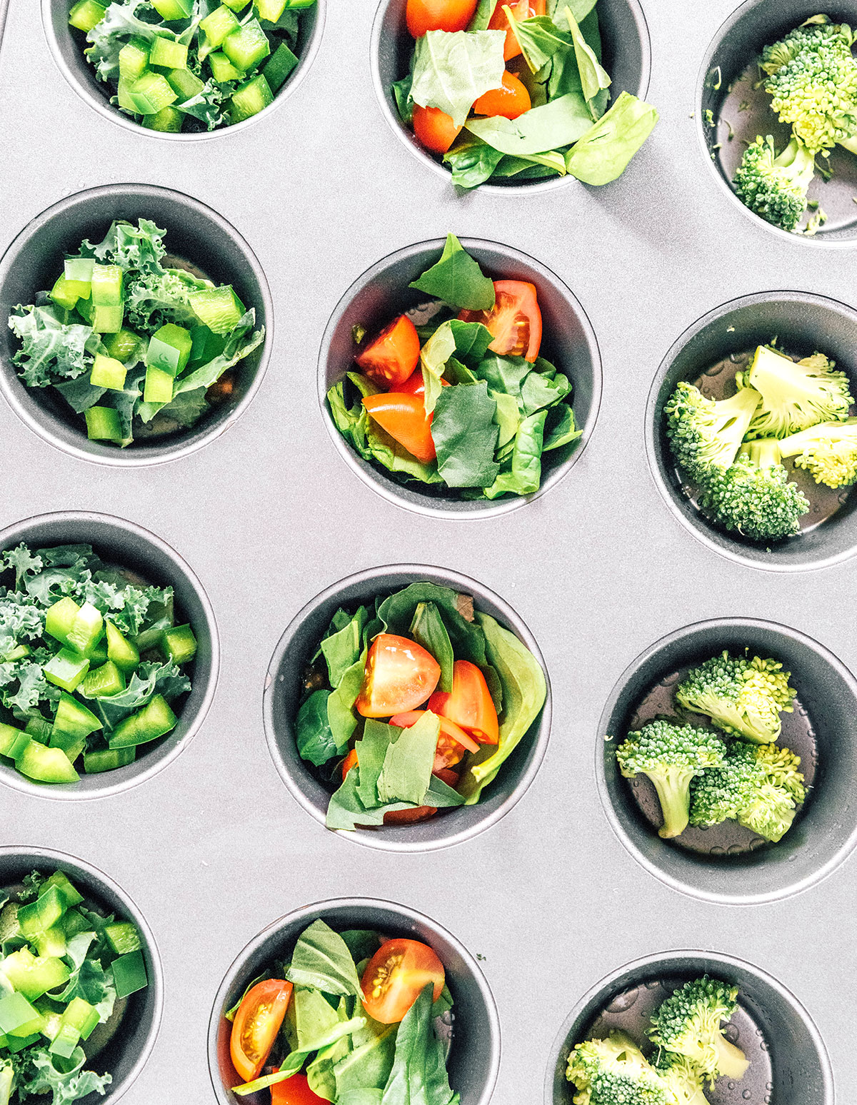 Muffin tin filled with veggies