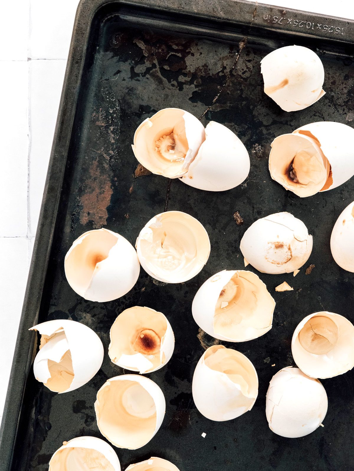 Egg shells on a baking sheet