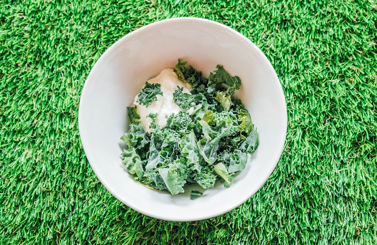 A bowl of kale and yogurt.