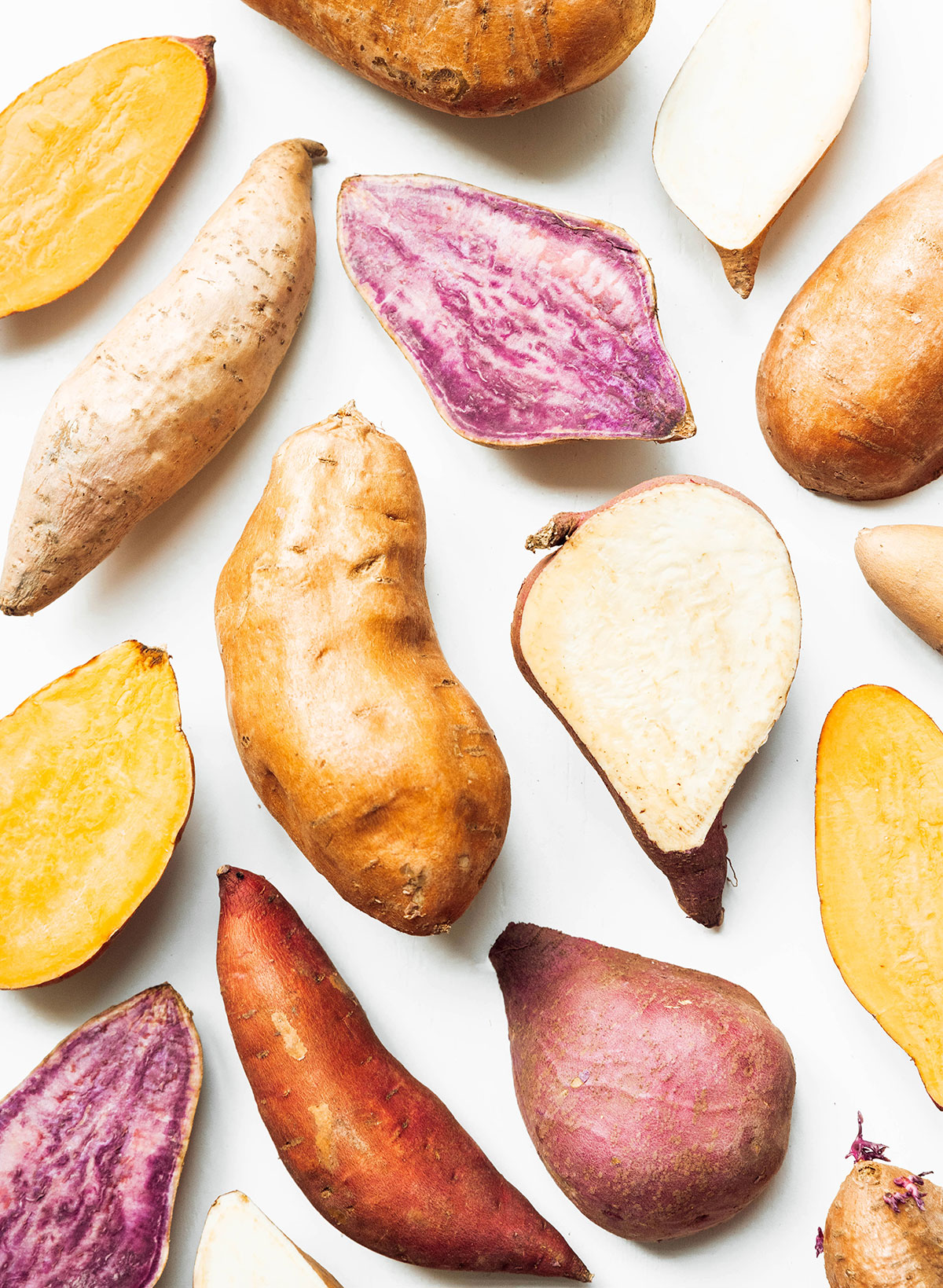 Colorful sweet potato on a white background