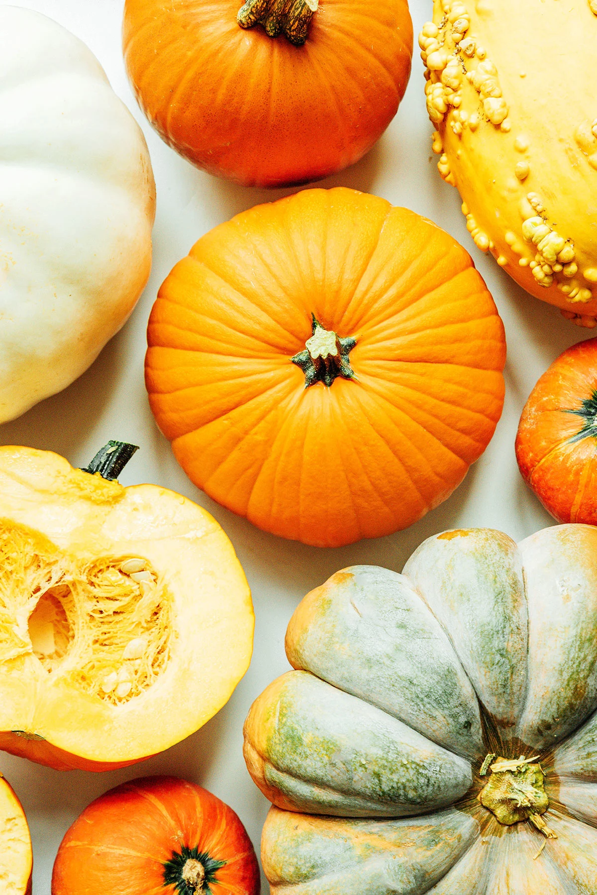 Many types of pumpkins.