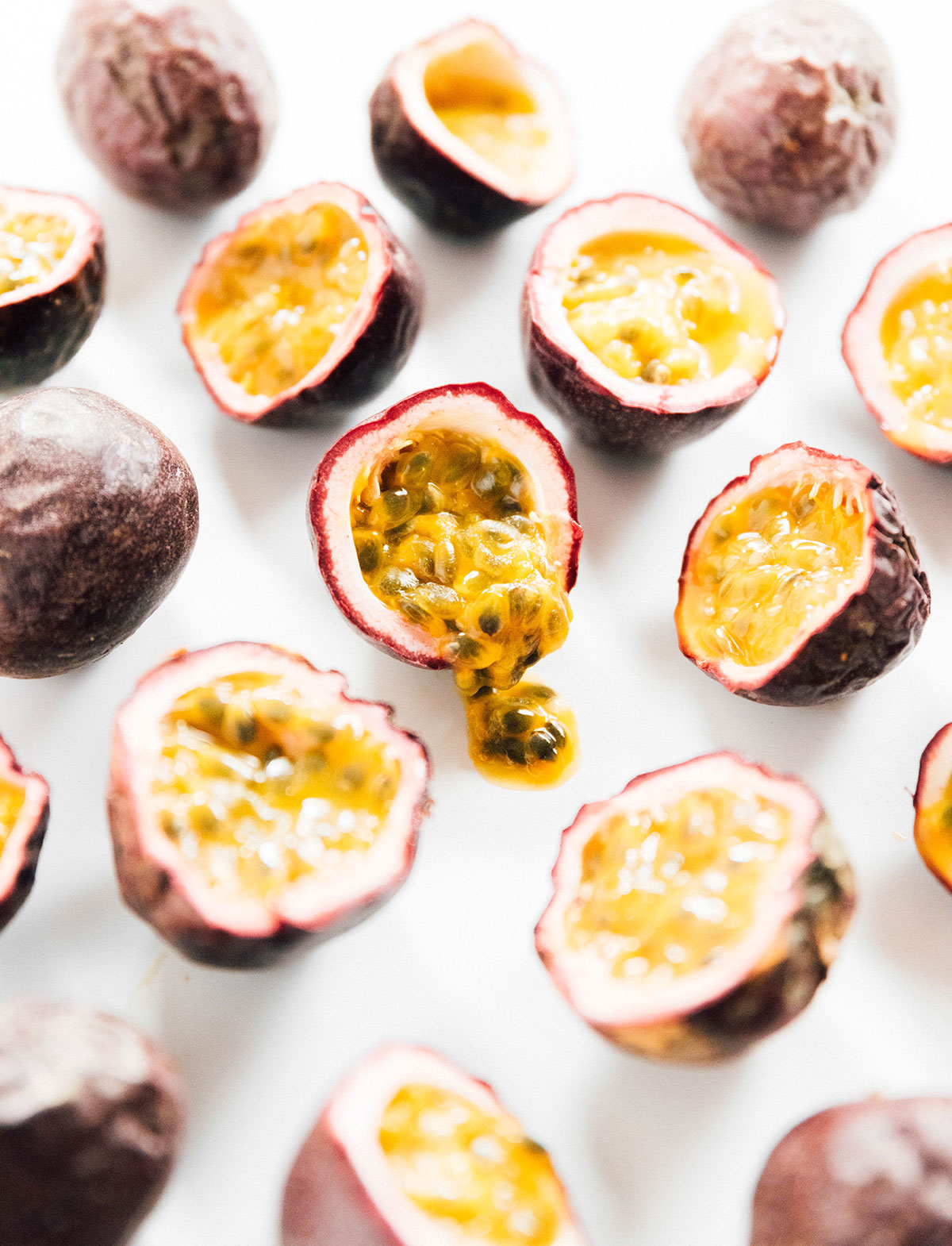 Passion fruits on a white background.