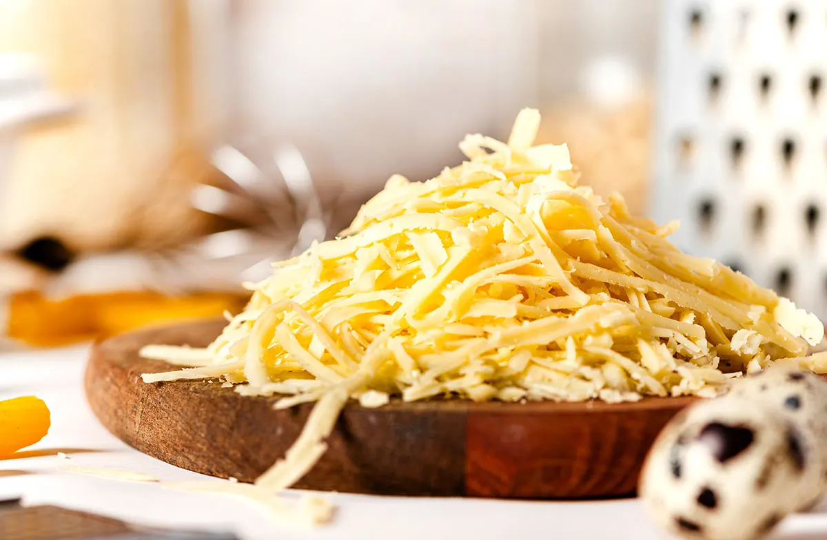 Pile of grated cheese.