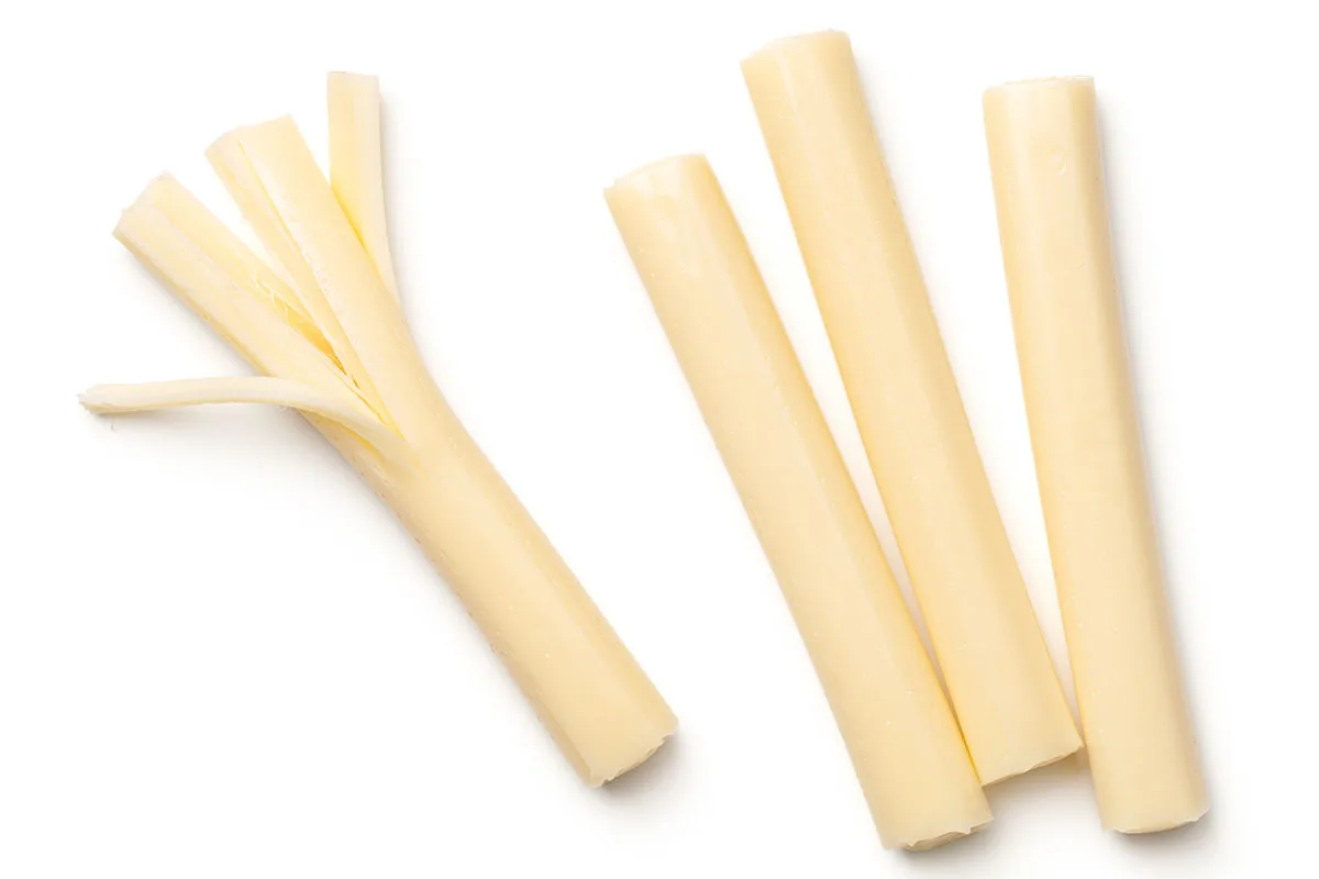 String cheese on a white background.