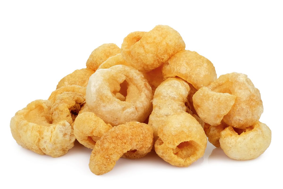 Pork rinds on a white background.